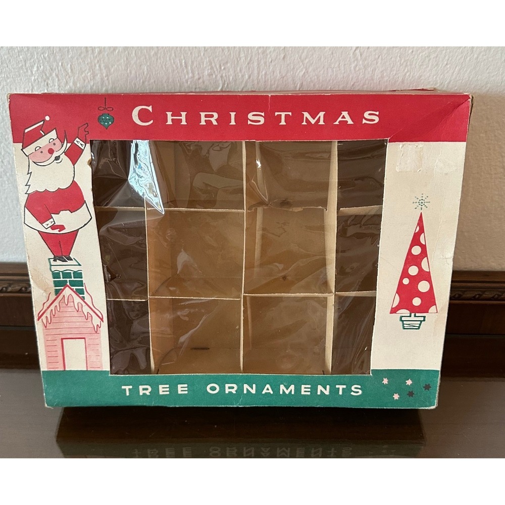 Vintage Fantasia Brand Christmas Ornament Box Only Poland 12 Slot Santa Graphic